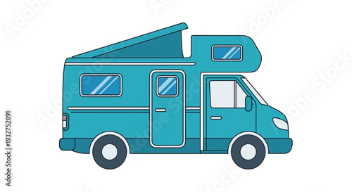 Blue Camper Van with Pop-Top Roof