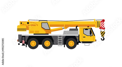 Mobile construction crane, heavy machinery, industrial equipment, vector illustration