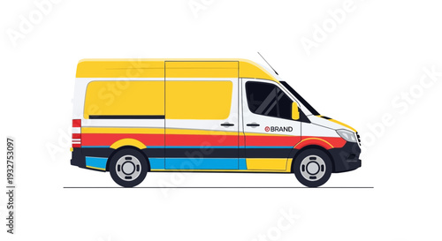Modern Delivery Van with Colorful Stripes, White Background