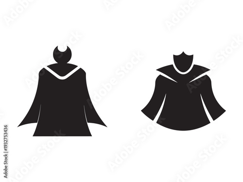 Two medieval knight armor coats with cloaks and headgear silhouettes on white background  historical clothing and protective gear for battle and tournaments