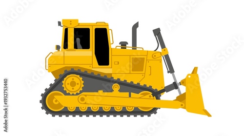 Yellow bulldozer isolated on white background, construction vehicle illustration