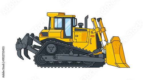 Yellow bulldozer on white background