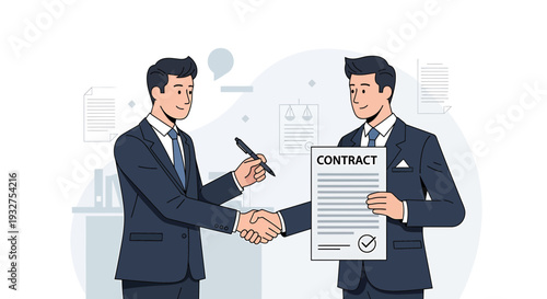 Businessmen shaking hands over a signed contract, agreement, partnership, successful deal