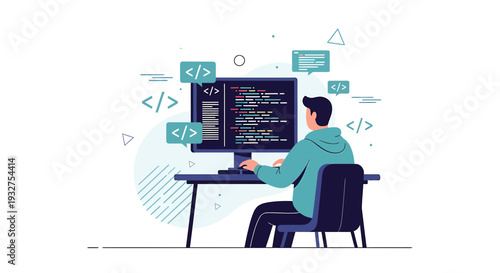 Programmer Coding on Computer Screen, Software Development, Digital Work