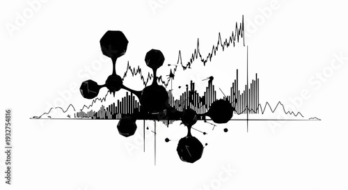 Abstract molecular structure overlaid on data graph visualization, representing scientific research and analysis.