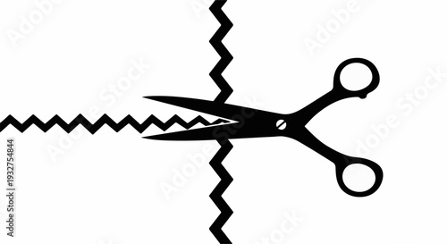 Scissors cutting a jagged line, symbolizing division or separation.