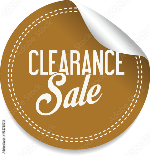 A brown clearance sale sticker with white text