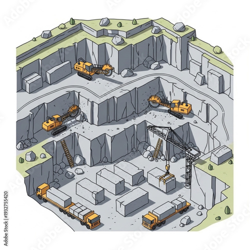 Underground Quarry with Heavy Machinery and Extraction Process.