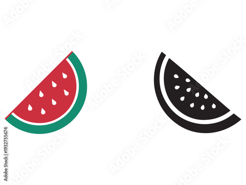 Watermelon slices icons in red green and black colors for food and fruit concepts