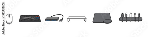 Collection of modern computer accessories and peripherals for a clean workspace setup