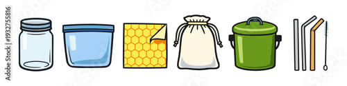 Collection of reusable items for a sustainable lifestyle, zero waste concept