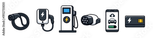 Electric vehicle charging equipment and accessories collection for modern transport