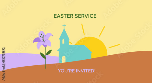 Minimal Easter Church Invitation Flat Colorful Vector Illustration