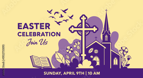 Easter Church Event Poster Flat Vector Illustration Design