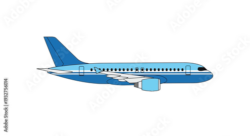 Blue commercial jet airplane isolated on white background