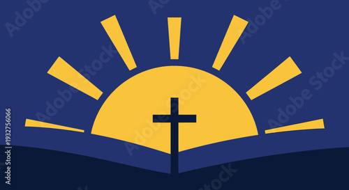 Easter Sunday Sunrise Cross Vector Flat Illustration