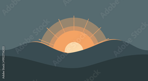 Simple Sunrise Hill Flat Vector Illustration Design