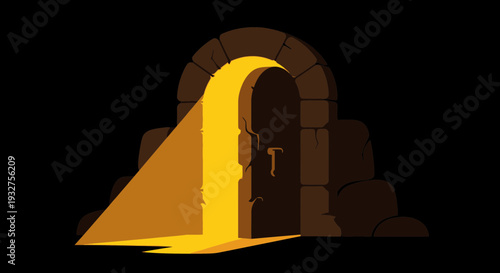 Tomb Bright Opening Flat Vector Illustration for Easter