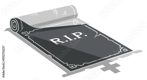 Rolled Tomb Stone Flat Vector Illustration Minimalist Easter Style