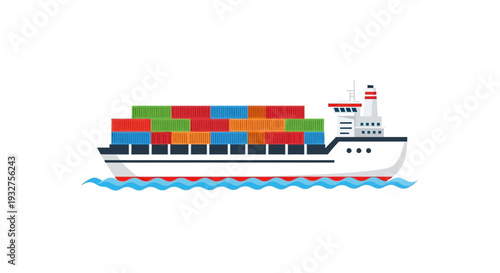 Cargo Ship with Colorful Containers on Wavy Water