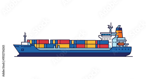 Cargo ship with colorful containers on white background