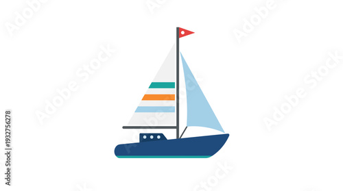 Colorful sailboat with striped sail on white background