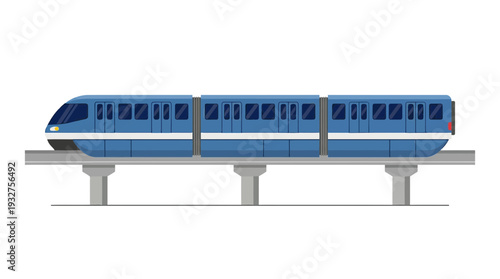 Modern Blue Monorail Train on Elevated Track