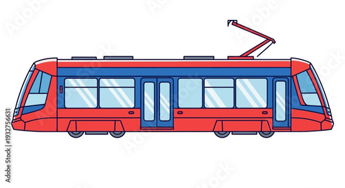Modern Red and Blue Tram isolated on white background