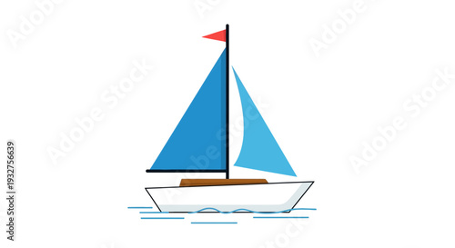 Modern sailboat with blue sails on white background