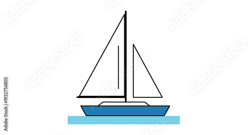 Simple sailboat illustration with blue hull on white background