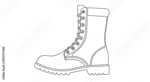Line drawing of a single combat boot with laces side view illustration