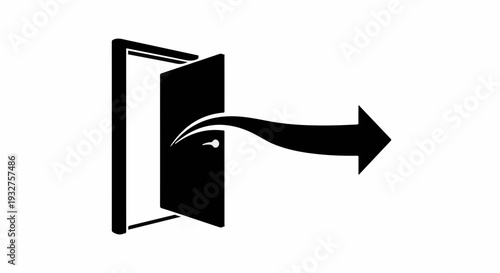 Open door with arrow symbolizing exit and new opportunities