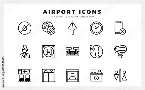 15 Airport Lineal icons pack. vector illustration.