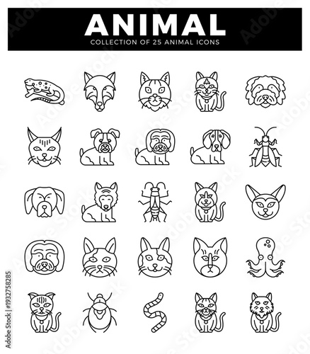 line art animal icons on a white background.