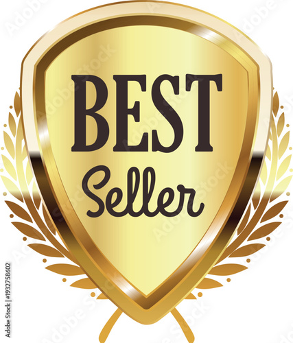 Golden best seller shield with laurel leaves