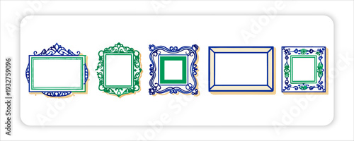 Vintage Picture Frames of Ornate Golden Picture Frames on White Background