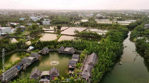Aerial view of traditional vietnam coconut basket boats on thu bon river near hoi an in quang nam province