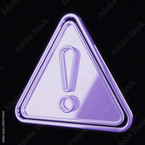 Wallpaper Mural 3D Glowing Purple Exclamation Mark in a Triangle Warning Icon Isolated on a Black Background, Modern Glossy Caution Sign for UI and Interface Design Torontodigital.ca