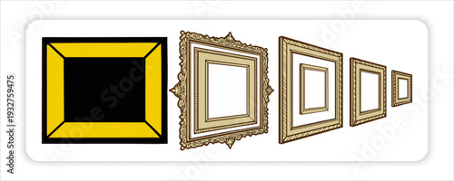 Vintage Picture Frames of Ornate Golden Picture Frames on White Background