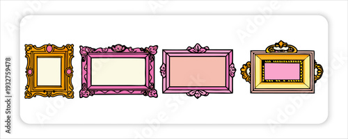 Vintage Picture Frames of Ornate Golden Picture Frames on White Background