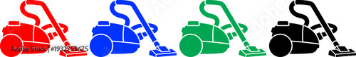 Vacuum cleaner cleaning icon set with various colors and modern design elements for home maintenance