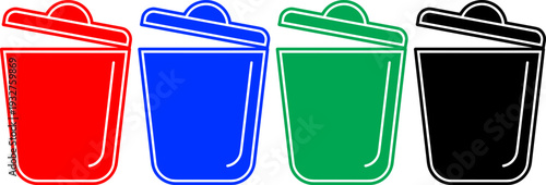 Trash bin recycling icon set with lid open for waste management and environmental conservation goals