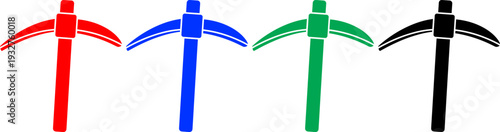 Pickaxe icons in red blue green and black vector illustration isolated on transparent background