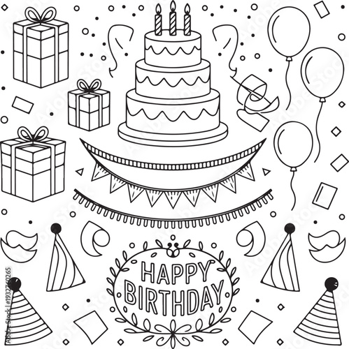 Birthday celebration with cake gifts and decorations