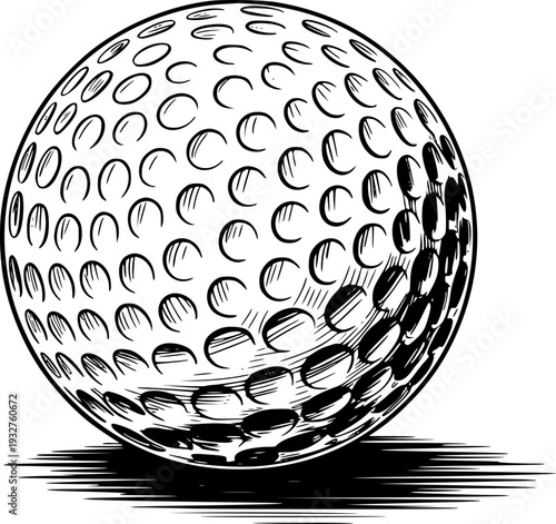 Detailed of a Golf Ball with Dimples and Shadow White Background sport game