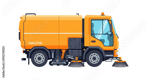 Orange Street Sweeper Truck Illustration