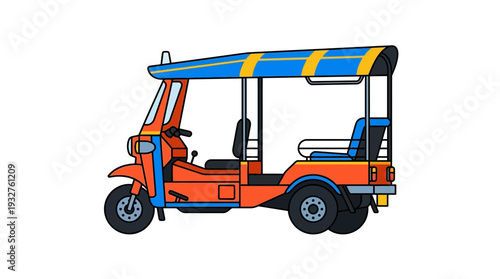 Tuk Tuk Auto Rickshaw, Thailand Transportation, Orange and Blue