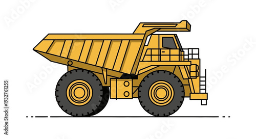 Yellow mining dump truck illustration, heavy machinery, industrial vehicle