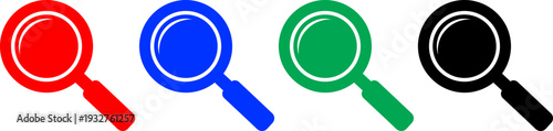 Set of four magnifying glass icons in different colors red blue green and black vector
