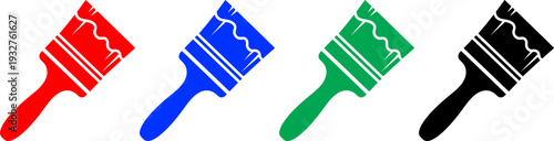 Paint brush icon set with different colors on transparent background for creative art design projects
